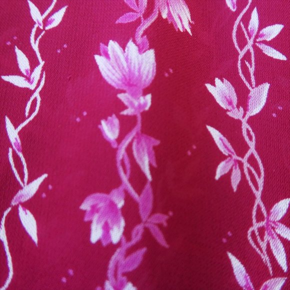 Vintage 70s Dress Floral Leis Puff Half Sleeve Draped Neck Pearlized Buttons - Picture 6 of 9